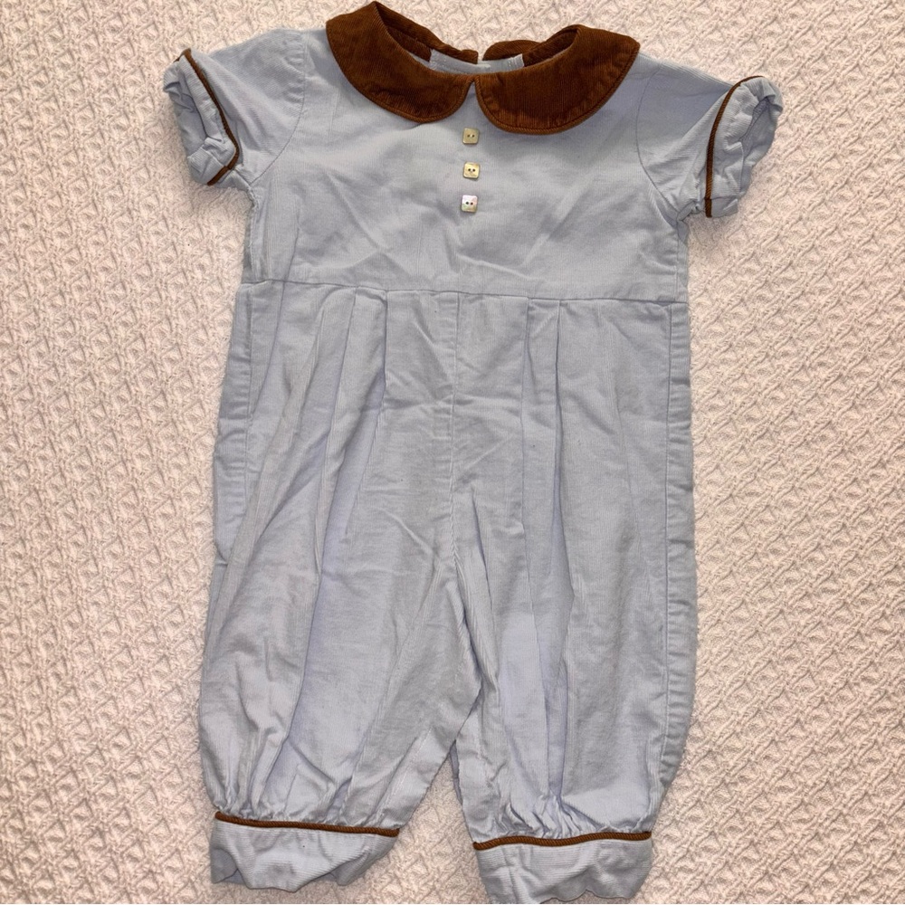Custom pastel blue corduroy/brown Peter Pan collar, long all by lime green